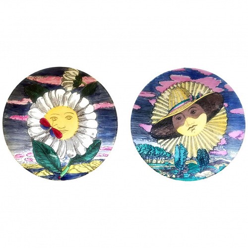 Piero Fornasetti Piero Fornasetti Mesi & Soli Pattern, May and June, Pair of Porcelain Plates, 1950s $800