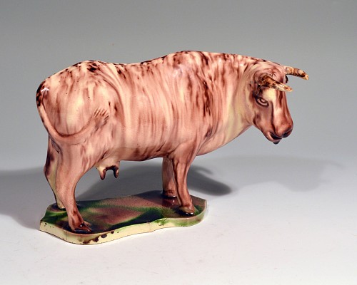 Creamware Pottery Rare Whieldon-type Rare Lead-glaze Creamware Model of a Cow, Circa 1765-75 $4,500