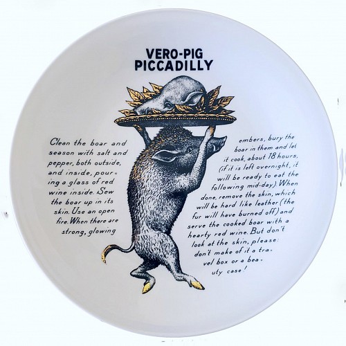 Piero Fornasetti Piero Fornasetti Porcelain Fleming Joffe Plate-Vero Pig Piccadilly & Hide Box, 19607-1974 SOLD •