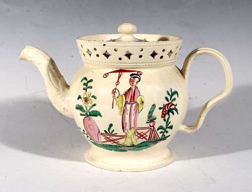 Inventory: British Pottery English Creamware Chinoiserie Teapot & Cover with Openwork Gallery, 1775 $3,000