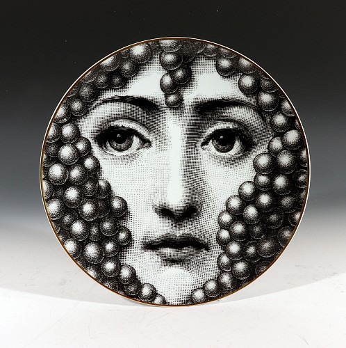 Piero Fornasetti Piero Fornasetti Rosenthal Porcelain Themes And Variations Plate, Motiv Number 25, Lady Bacchus, 1980s SOLD •