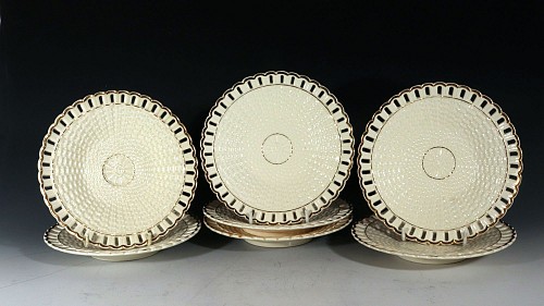 Creamware Pottery European Creamware Openwork Dessert Plates- Set of Seven, 1860 SOLD •