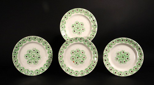 British Pottery Antique English Pottery Spatterware Plates- A Set of Four, 19th Century $450