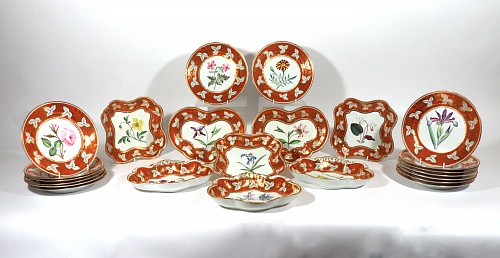 Inventory: Chamberlain&#039;s Worcester Chamberlain's Worcester Porcelain Orange-Ground Twenty Three Piece Botanical Dessert Service, 1800-10 $15,000