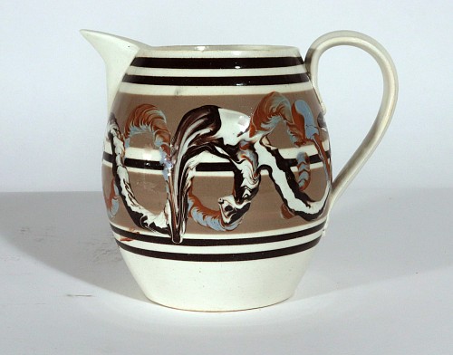 Mocha English Pottery Mocha Creamware Double Earthworm Jug, 1800 SOLD •