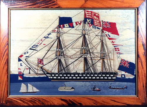 Sailor's Woolwork Large Sailor's Woolwork of Fully Dressed Royal Navy Ship Flying The Royal Ensign, 1875 SOLD •