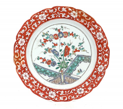 Chinese Export Porcelain Kangxi Chinese Famille Verte Large Porcelain Plate with Coral Border, Circa 1700 $1,250