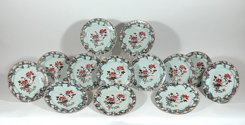 Chinese Export Porcelain Chinese Export Famille Rose Porcelain Set of Thirteen Dinner Plates, Circa 1730-35 $7,500