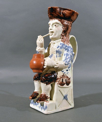 Pearlware Creamware Thin Man Pearlware Toby Jug, Possibly Ralph Wood, Circa 1785-90 $4,000