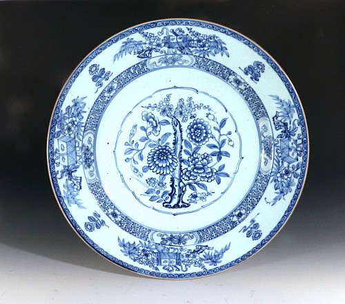 Inventory:  Chinese Export Porcelain, Chinese Export Porcelain Underglaze Blue Botanical Circular Dish, 1775, $2,250