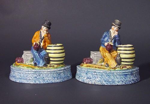 British Pottery Rare English Pottery Pearlware Sailor Figures, Circa 1820. SOLD •