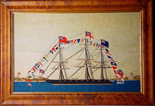 Sailor's Woolwork A British Sailor's Woolie of a Fully dressed Ship, Circa 1870 SOLD •