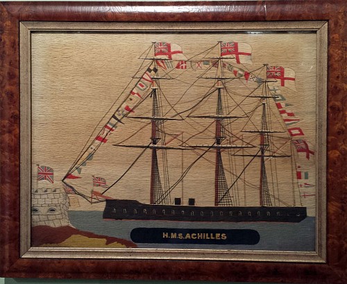 Sailor's Woolwork A British Sailor's Woolie of H.M.S. Achilles Fully Dressed, Circa 1870. SOLD •