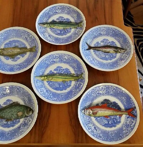 Piero Fornasetti Vintage Piero Fornasetti Trompe L'oeil Piscibus (Fish) Plates,  (6), Circa 1950's. $6,000