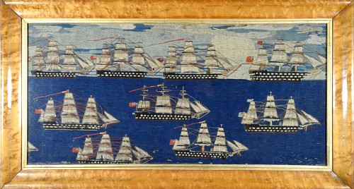 Woolwork Sailor's Woolwork or Woolie of a Fleet of Royal Navy Ships, Circa 1865. SOLD •