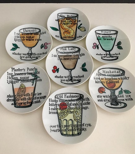 Mid-century Modern Mid-Century Cocktail Drink Recipe Ceramic Coasters. Japanese, 1960s $190