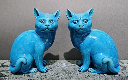 Chinese Export Porcelain Chinese Export Porcelain Turquoise Pair of Cats,