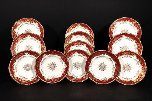 British Porcelain Gilded Age Coalport Porcelain Set of Desert Plates, Set of Twelve, 1900 $3,000