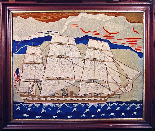 Inventory: Woolwork American Large Sailor's Woolwork Picture of a Frigate, 1865 $25,000