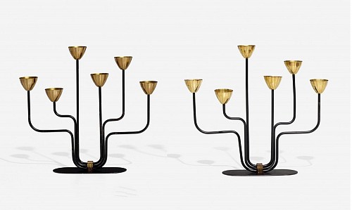 Gunnar Ander Swedish Mid-century Pair of brass and lacquered steel candelabra by Gunnar Ander, 1955 $3,000