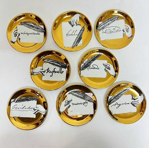 Piero Fornasetti Piero Fornasetti Complete Set of Ceramic Coaster with Famous Signatures, 1960s $875