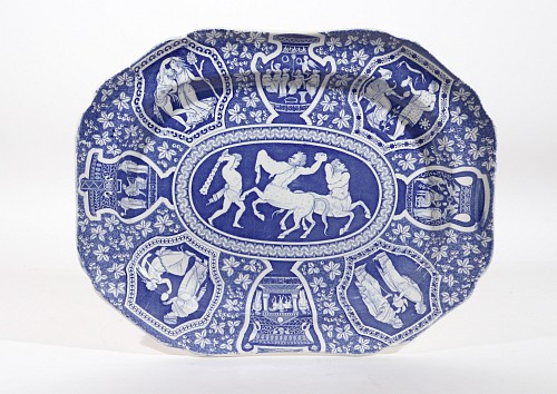 Inventory: Copeland & Garrett Copeland & Garrett Pottery Neo-classical Greek Pattern Blue Large Dish, Centaurs Battling Theseus, 1833-47 $1,500