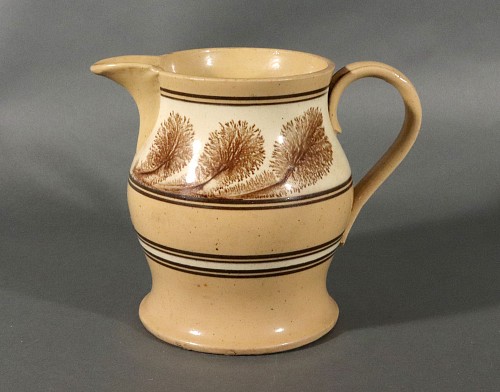 Mocha American Mocha Yellow Ware Jug with Puce Seaweed Decoration, 1860 $725