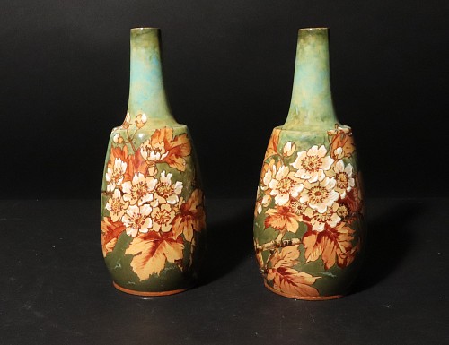 Doulton English Pottery Vases decorated with Flowers and Leaves, Doulton, 1870-80 $450