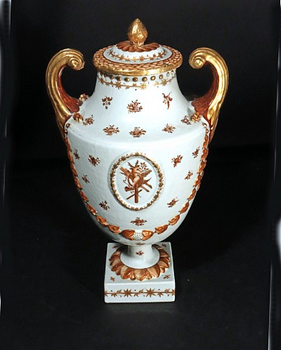 Chinese Export Porcelain Chinese Export Porcelain Pistol-handled Vase and Cover for the American Market, Dated 1789 $4,500