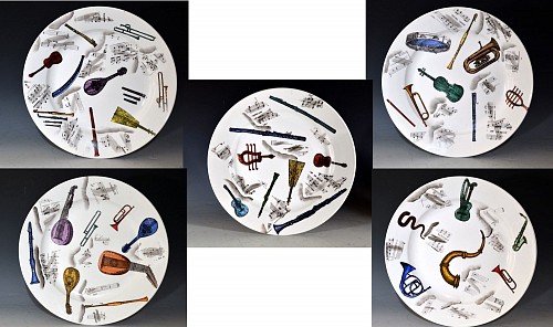 Inventory: Piero Fornasetti Piero Fornasetti Set of Musical Pottery Plates, Circa 1953 $2,500