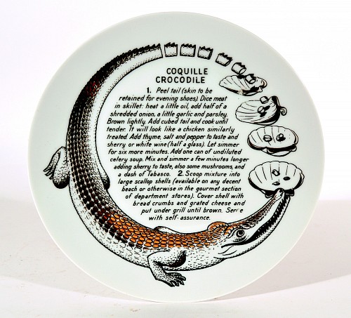 Piero Fornasetti Piero Fornasetti Porcelain Recipe Cook Plate, Coquille Crocodile, Made for Fleming Joffe, 1967-1974 $795