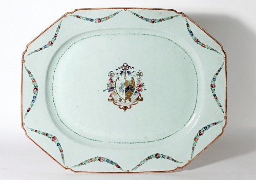 Chinese Export Porcelain Chinese Export Porcelain Armorial Dish- Morgan impaling Warton Coat of Arms, 1780 $2,000