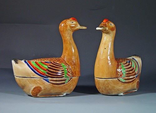 Chinese Export Porcelain Chinese Export Porcelain Duck Sauce Tureens and Covers, 1760 SOLD •