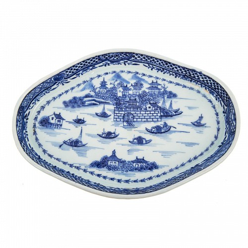 Chinese Export Porcelain Chinese Export Porcelain Blue & White Dish with The Dutch Folly Fort, 1775 SOLD •