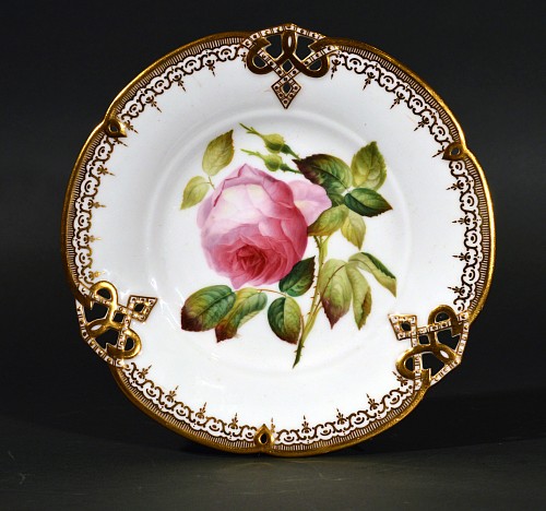 Minton Factory Minton Bone China Porcelain Botanical Specimen Plate of a Rose, Pattern # 9762, Circa 1850 $350