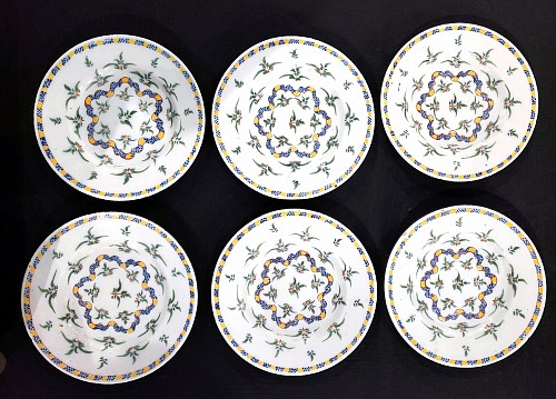 Dutch Delft 18th-century Dutch Delft Dinner Plates with Plants and Ribbon Design (6), Circa 1765 $3,000