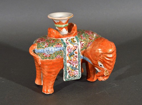 Inventory: Chinese Export Porcelain Chinese Export Porcelain Canton Famille Rose Elephant Candlestick, 1860 $3,750