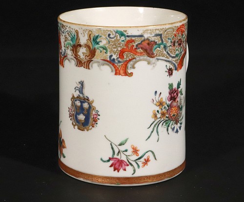 Inventory:  Chinese Export Porcelain, Chinese Export Porcelain Large Armorial Tankard, 1775, $4,500