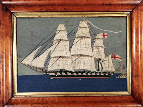 Sailor's Woolwork British Sailor's Woolwork of Royal Navy Frigate, 1875 SOLD •