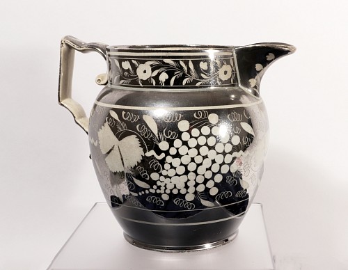 Pearlware Silver Resist Pottery Jug with Vines & Leaves, 1810-20 $850