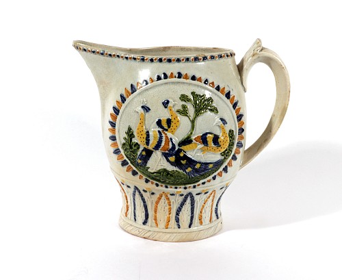 Inventory: Pearlware Prattware Pottery Peacock Jug, 1815 $650