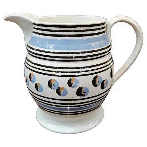 Mocha English Mocha Pottery Pearlware Cat's Eye Design Jug, 1800-1820 $2,000