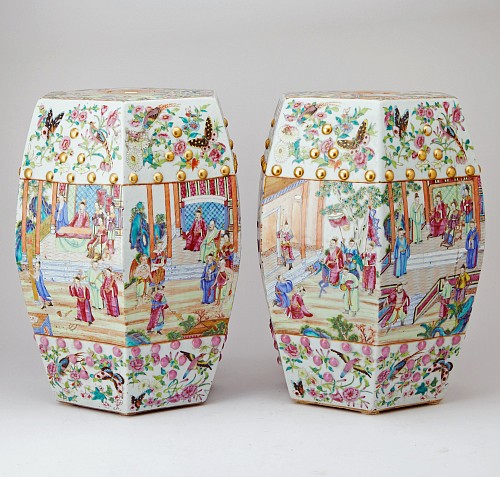 Chinese Export Porcelain Chinese Export Porcelain Famille Rose Garden Seats, A Pair, 1820-40 $15,000