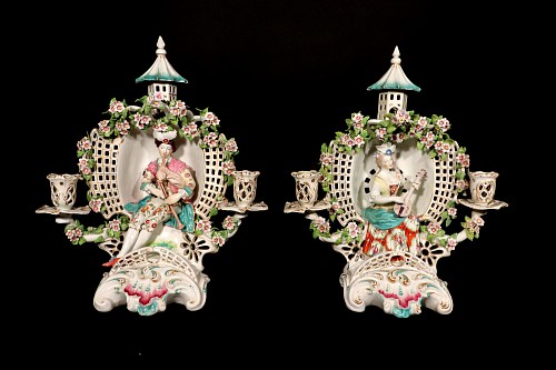 Inventory: Derby Factory Derby Porcelain Rare Arbor Musician Candelabrum, 1770 $12,500