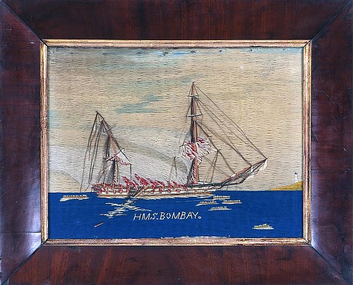 Sailor's Woolwork British Sailor's Woolwork Woolie of Ship HMS Bombay on Fire, 1865 $2,500