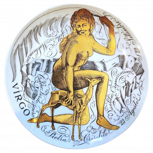 Inventory: Piero Fornasetti Astrological Sign Virgo- Piero Fornasetti Porcelain Zodiac Plate, 1969 $985