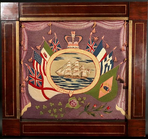 Inventory: Sailor&#039;s Woolwork British Sailor's Woolwork with Flags of Nations, 1875 $6,800