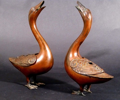 Japanese Porcelain Japanese Bronze Pair of Geese Koro, Late 19th Century $1,500