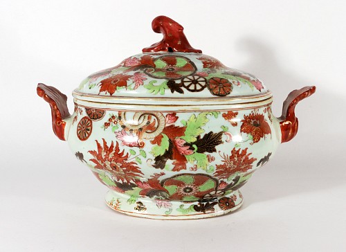 Inventory: Chinese Export Porcelain Chinese Export Porcelain Pseudo Tobacco Leaf Soup Tureen and Cover, 1765 $12,500