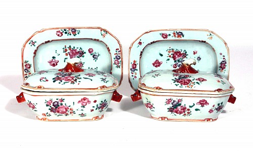 Inventory:  Chinese Export Porcelain, Chinese Export Porcelain Famille Rose Sauce Tureens, Covers & Stands, 1775, $4,000